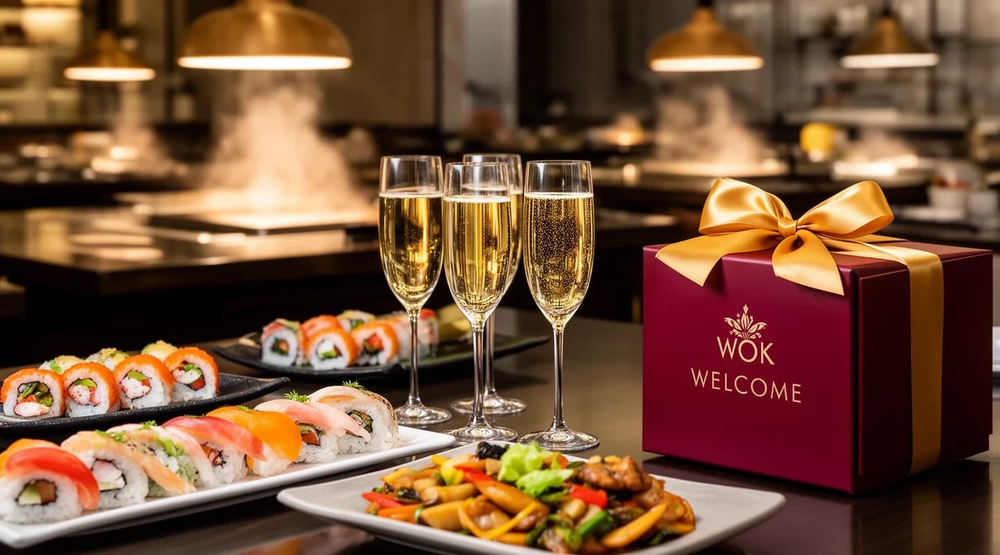 Een gratis glas champagne voor de hele tafel, met een verrassingscadeau.