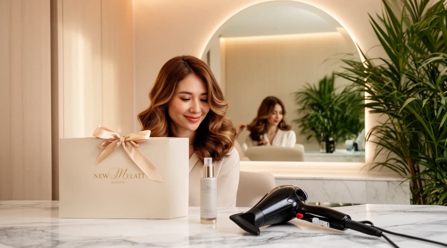 Gratis Premium Wash & Blow dan diskon 10% untuk semua layanan.
